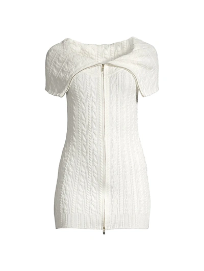 Rebecca Taylor Off The Shoulder Cable Short Sleeve Cardigan In Chalk