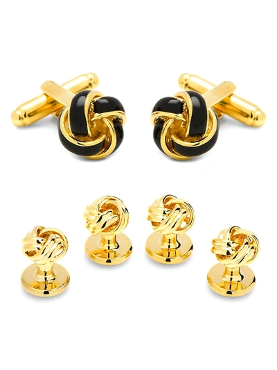 Cufflinks, Inc 3-piece Ox And Bull Trading Co. Black And Gold Knot Stud Set