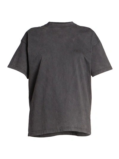 Balenciaga Embroidered Logo T-shirt In Washed Black