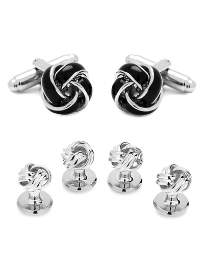 Cufflinks, Inc 3-piece Ox And Bull Trading Co. Black And Silver Knot Stud Set