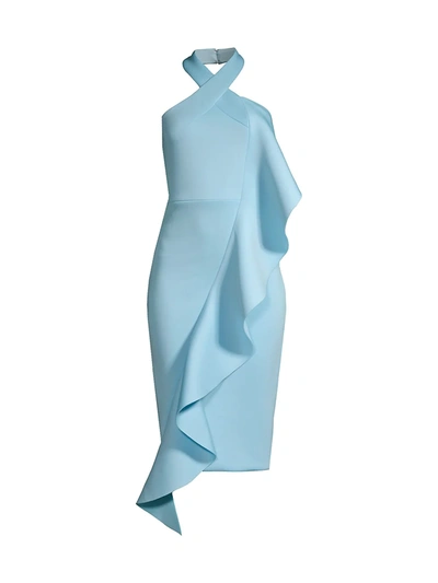 Lavish Alice Halter Neck Ruffle Scuba Dress In Baby Blue | ModeSens