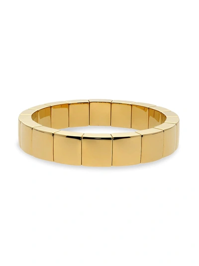 Roberto Demeglio Aura Square 18k White Gold Overlay & White Ceramic Stretch Bracelet In Yellow Gold