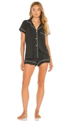 Eberjey Gisele Short Sleeve Crop Pajama Set In Charcoal Heather & Sorbet Pink