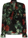 DOLCE & GABBANA ROSE PRINT PUSSY-BOW BLOUSE