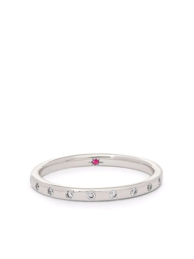 Annoushka 18kt White Gold 2mm Diamond And Ruby Wedding Band Ring In Silber