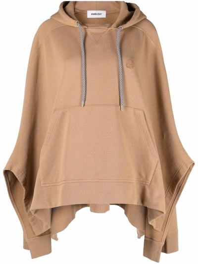 Ambush Poncho Sweatshirt With Embroidered Logo In Beige