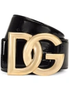 Dolce & Gabbana Patent Leather Belt With Dg Logo In Schwarz