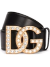Dolce & Gabbana Dg-logo Rhinestone-embellished Belt In Schwarz