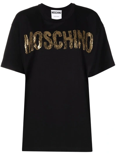 Moschino 3d Painted Logo Jersey T-shirt In Black