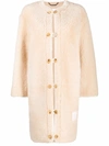 Chloé Single-breasted Shearling Coat In Nude