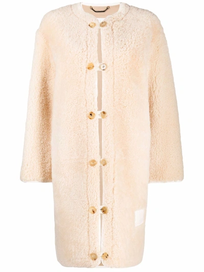 Chloé Single-breasted Shearling Coat In Light Camel