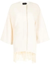 Low Classic Fringed-hem Textured Cape In White