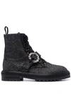 Jimmy Choo Cora Flat Embellished Boots In Black