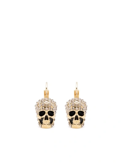 Alexander Mcqueen Crystal-embellished Skull Earrings In Gold