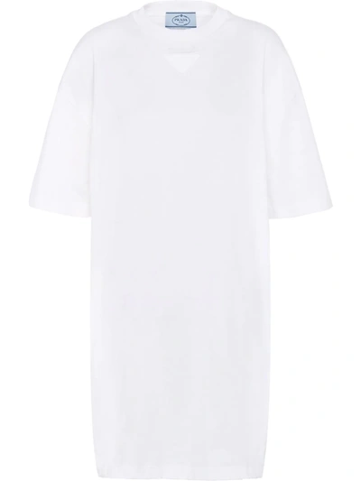 Prada Patch-detail Short-sleeve Dress In Weiss