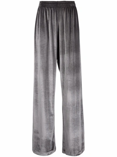 Styland Faux-velour High-waisted Trousers In Grau