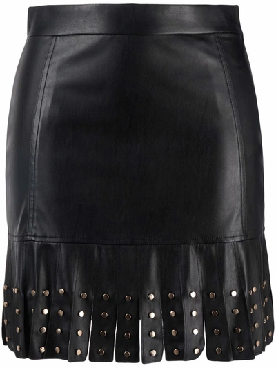 Liu •jo Faux Leather Fringed Skirt In Nero