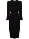 GIORGIO ARMANI STRUCTURED-SHOULDERS V-NECK DRESS