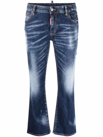 Dsquared2 Distressed-effect Cropped Flared Trousers In Blue