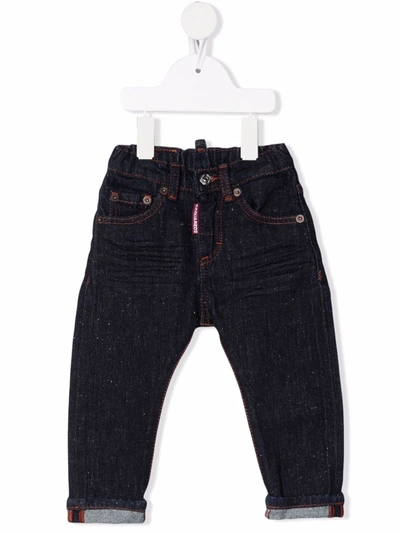 Dsquared2 Babies' Dark Wash Logo-print Jeans In 蓝色