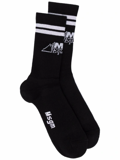Msgm Intarsia-knit Ankle Socks In 黑色