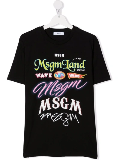 Msgm Kids' Logo-print T-shirt In 黑色