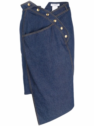 Pre-owned Dior 2000s  Asymmetric Denim Skirt In 蓝色