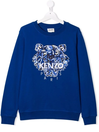 Kenzo Tiger-embroidered Sweatshirt In Blue