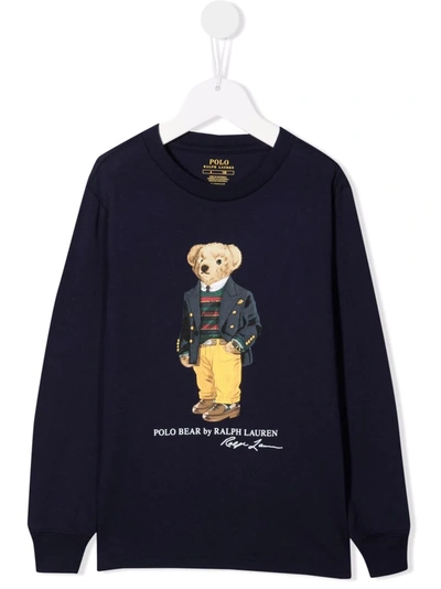 Ralph Lauren Kids' Polo Bear Long-sleeved T-shirt In Blue