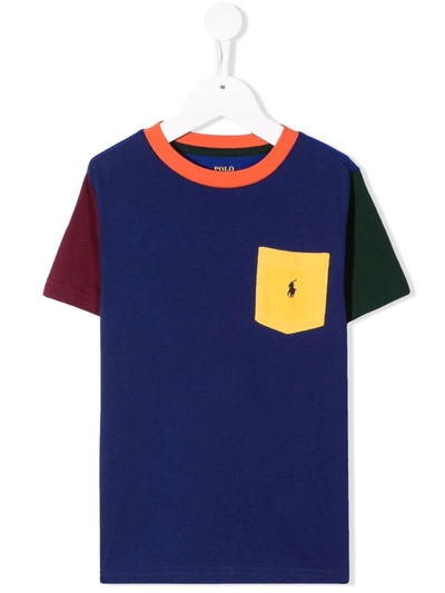 Ralph Lauren Kids' Colour-block Polo T-shirt In 蓝色