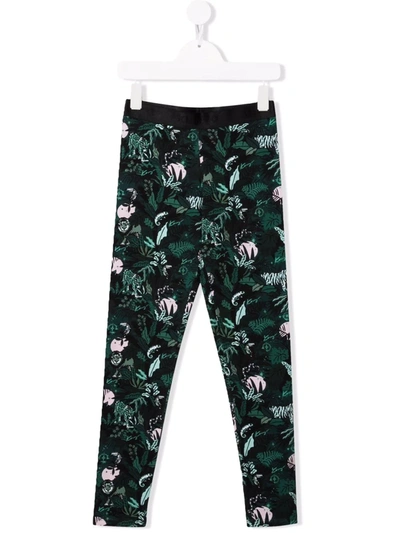 Kenzo Teen Leaf-print Track Pants In 绿色
