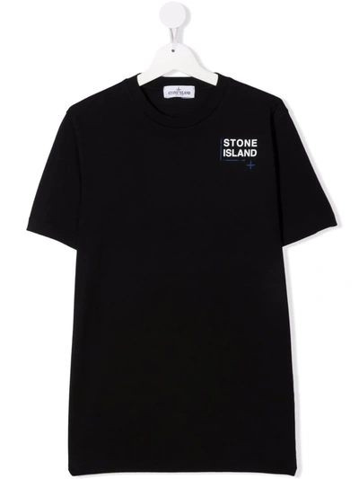 Stone Island Junior Teen Logo Crew-neck T-shirt In 黑色