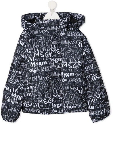 Msgm Teen Logo-print Hooded Puffer Jacket In Black
