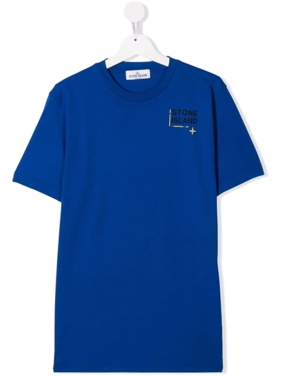 Stone Island Junior Teen Logo Patch T-shirt In 蓝色