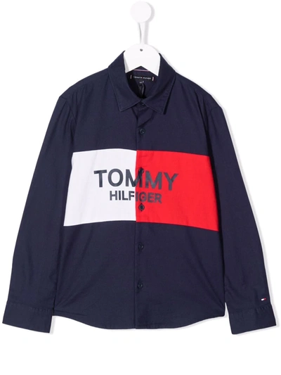 Tommy Hilfiger Junior Logo-print Cotton Shirt In 蓝色