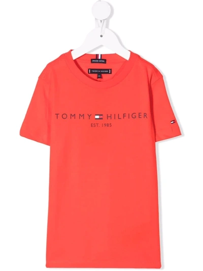 Tommy Hilfiger Junior Logo-print Organic Cotton T-shirt In 红色
