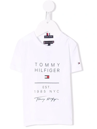 Tommy Hilfiger Junior Babies' Logo-print Organic Cotton T-shirt In 白色