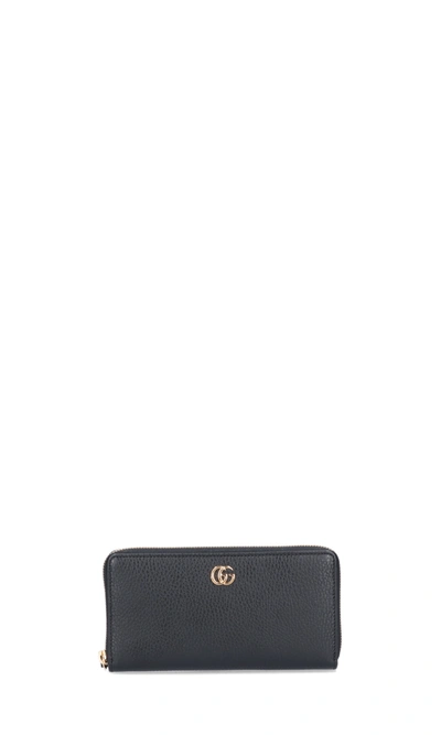 Gucci Black Small Gg Marmont Zip-around Wallet In 1000 Nero