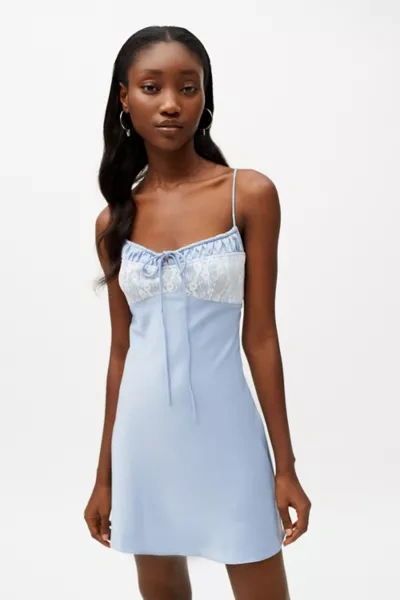 Urban Outfitters Uo Perrie Lace Inset Slip Dress In Light Blue | ModeSens