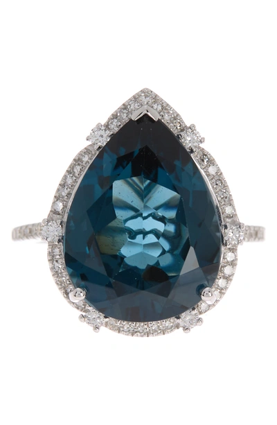 Effy 14k White Gold Pear London Blue Topaz & Pavé Diamond Ring