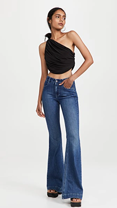 Norma Kamali Diana One-shoulder Ruched Crop Top In Black