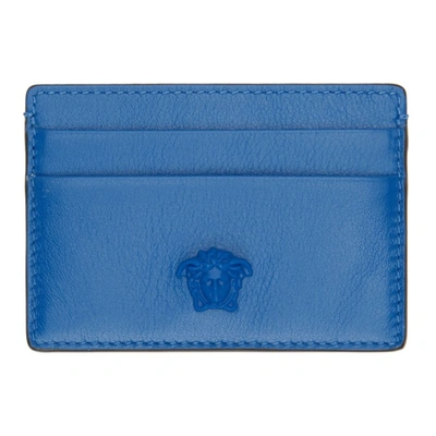 Versace Men's Medusa Leather Card Case In Blu Cobalto Blu Cobalto Oro