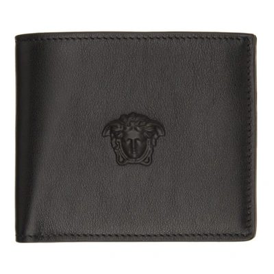 Versace Medusa Motif Leather Wallet In Black/gold