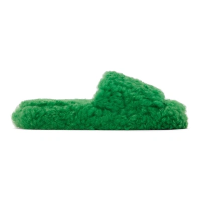 Bottega Veneta Botterga Veneta Green Parakeet Sandals In Leather Teddy Shearling