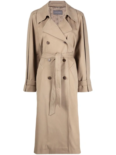 Alberta Ferretti Double-breasted Belted Trench Coat In Nude