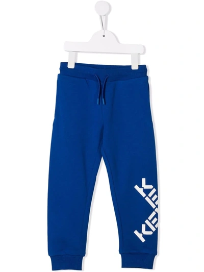 Kenzo Kids' Logo印花棉质运动裤 In Blue