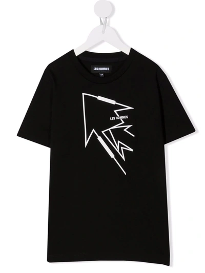 Les Hommes Black T-shirt Kids With Logo In Nero