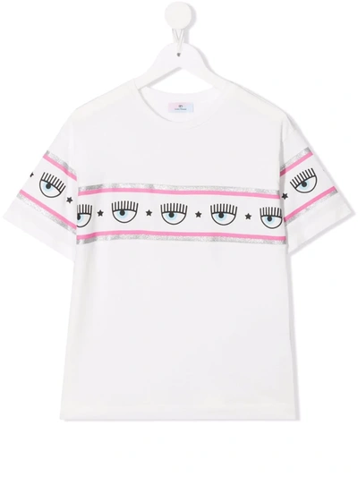 Chiara Ferragni Kids' Flirting Eye棉质平纹针织t恤 In Bianco