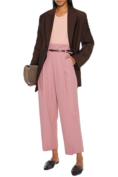 Brunello Cucinelli Cropped Belted Wool And Cotton-blend Twill Wide-leg Pants In Antique Rose