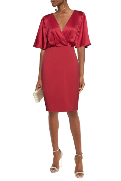 Badgley Mischka Wrap-effect Silk-satin And Stretch-crepe Dress In Crimson